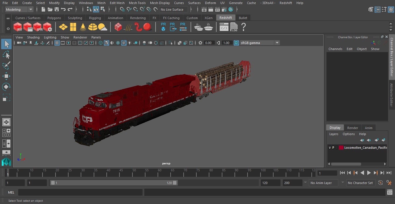 Locomotive Canadian Pacific with Stake Wagon with Logs 3D model