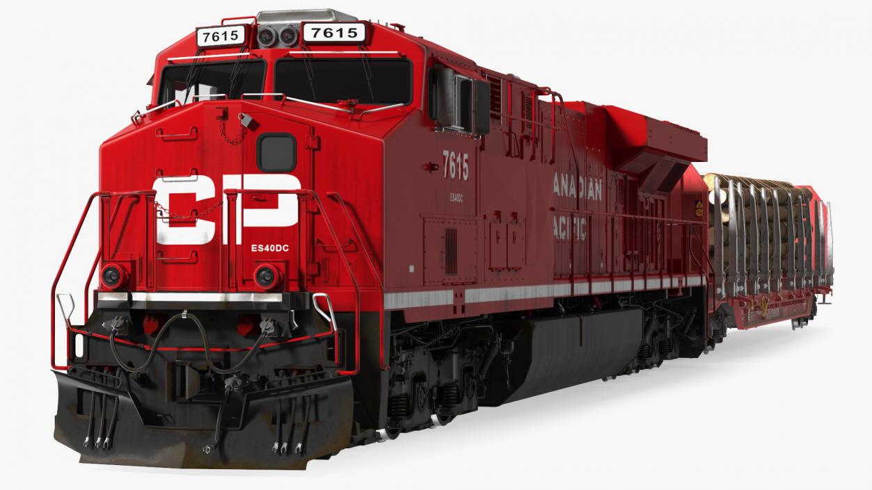 Locomotive Canadian Pacific with Stake Wagon with Logs 3D model