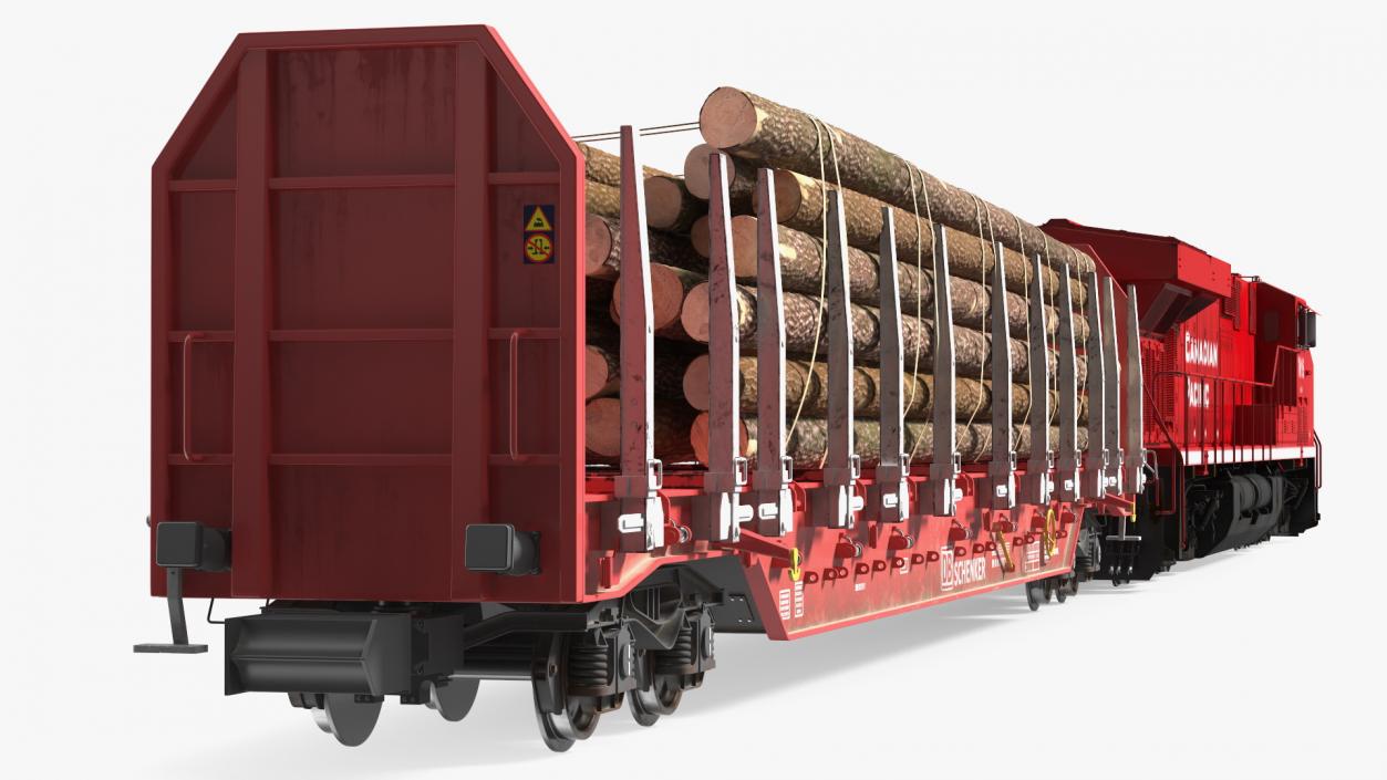 Locomotive Canadian Pacific with Stake Wagon with Logs 3D model