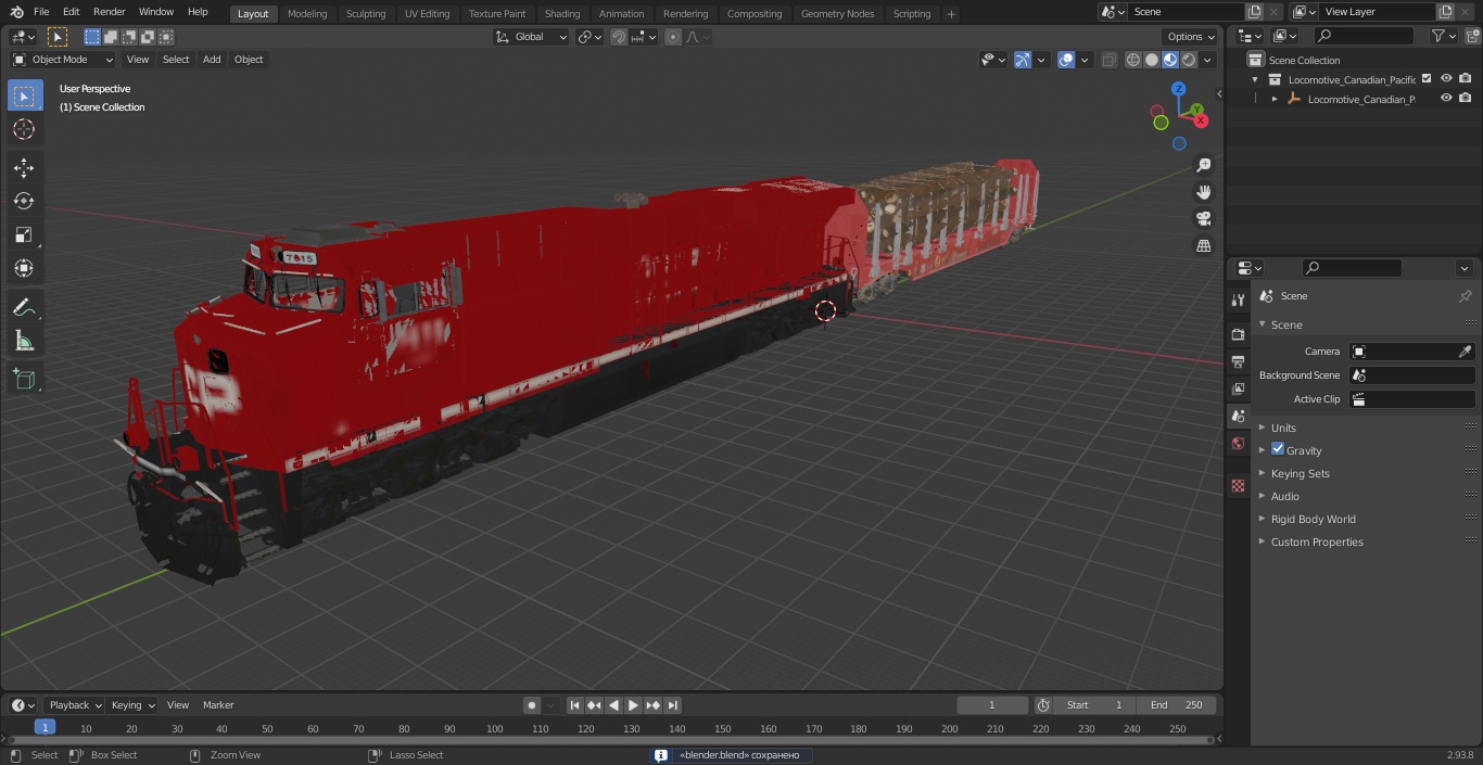 Locomotive Canadian Pacific with Stake Wagon with Logs 3D model