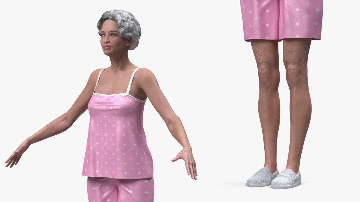 3D model Asian Grandma Wearing Pajamas Rigged for Cinema 4D