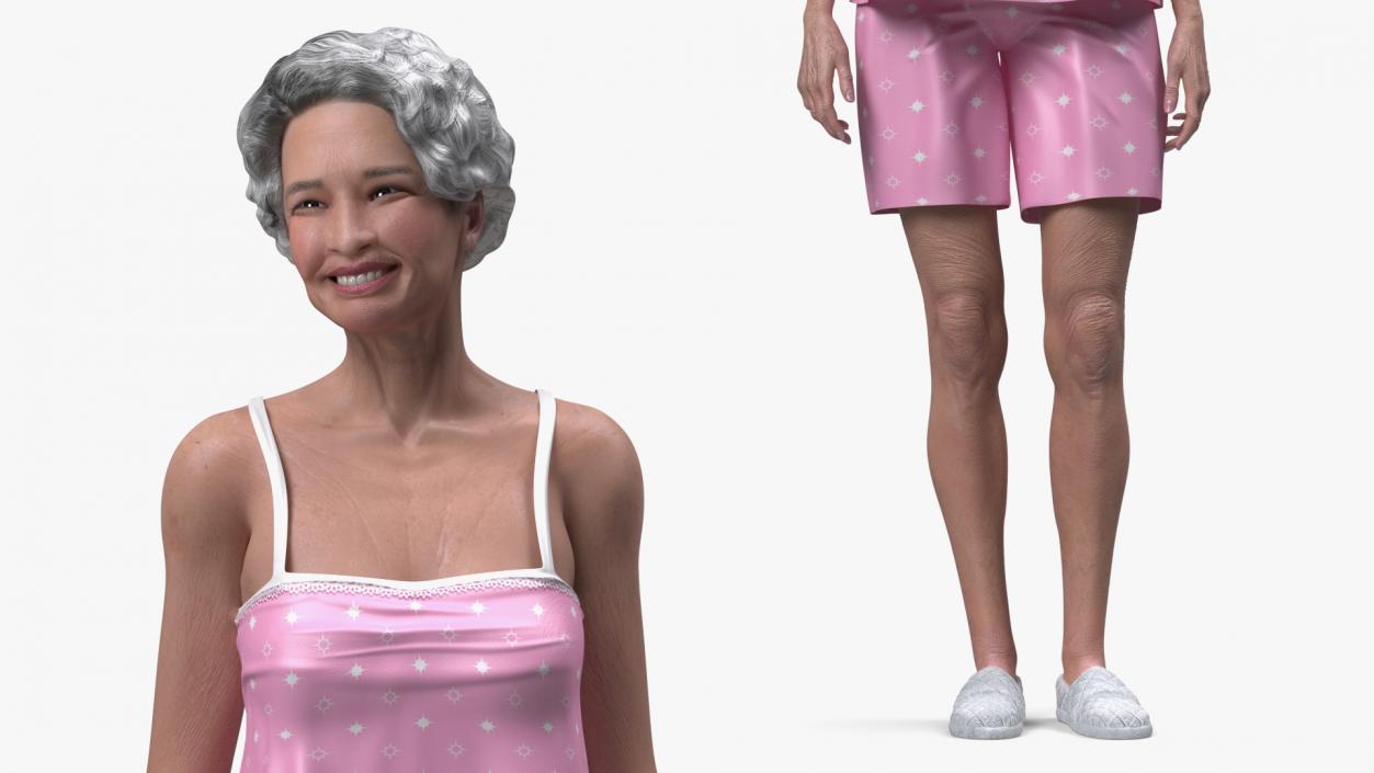 3D model Asian Grandma Wearing Pajamas Rigged for Cinema 4D