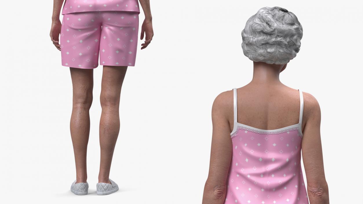 3D model Asian Grandma Wearing Pajamas Rigged for Cinema 4D