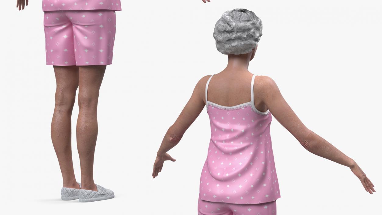 3D model Asian Grandma Wearing Pajamas Rigged for Cinema 4D