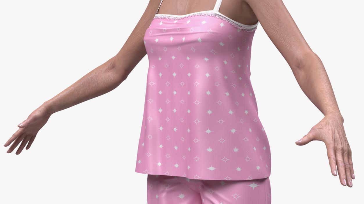 3D model Asian Grandma Wearing Pajamas Rigged for Cinema 4D