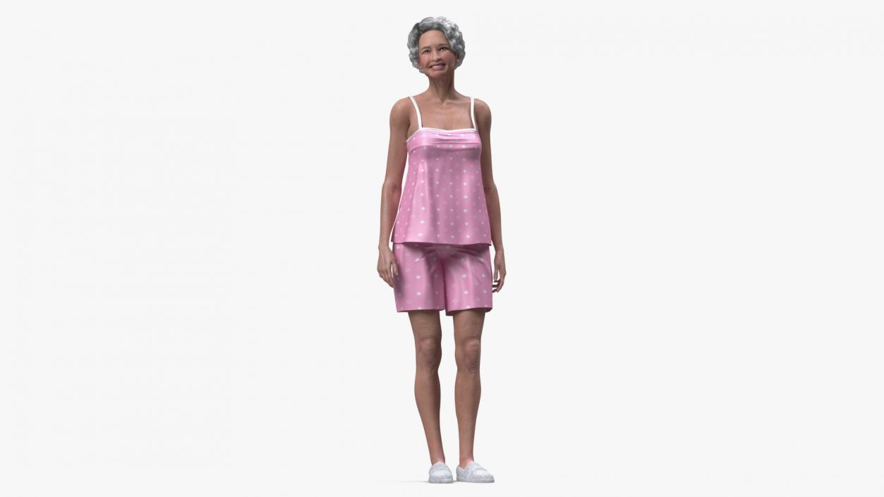 3D model Asian Grandma Wearing Pajamas Rigged for Cinema 4D