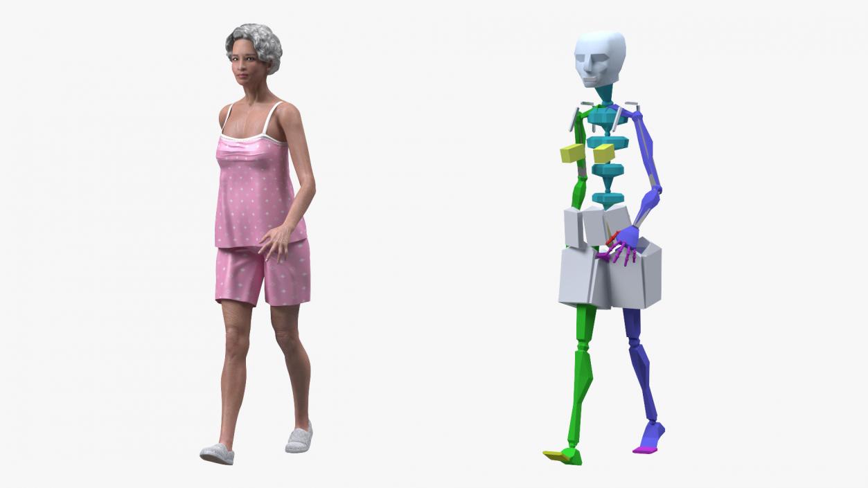 3D model Asian Grandma Wearing Pajamas Rigged for Cinema 4D