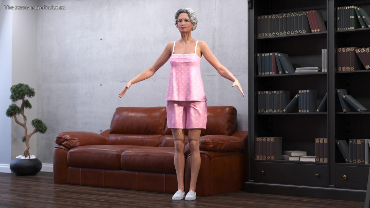 3D model Asian Grandma Wearing Pajamas Rigged for Cinema 4D