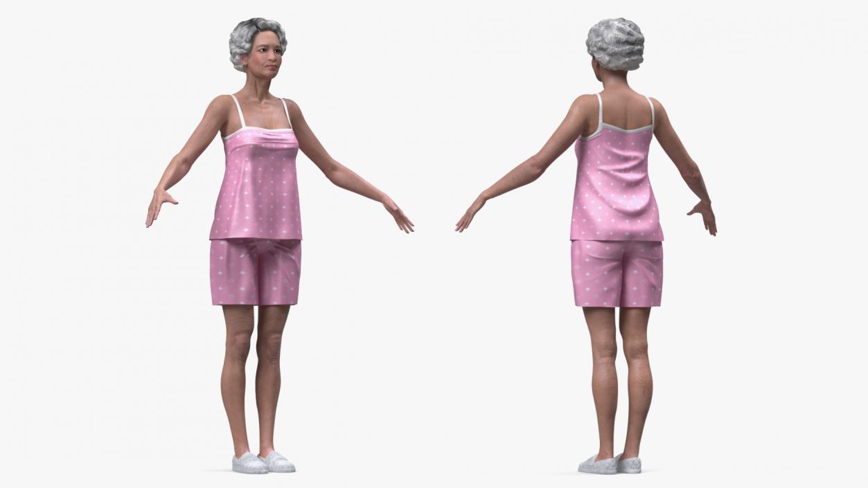 3D model Asian Grandma Wearing Pajamas Rigged for Cinema 4D