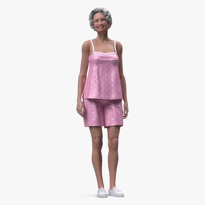 3D model Asian Grandma Wearing Pajamas Rigged for Cinema 4D