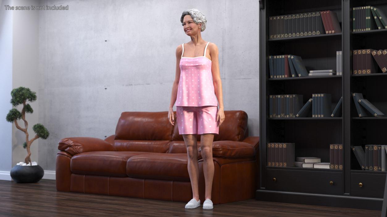 3D model Asian Grandma Wearing Pajamas Rigged for Cinema 4D