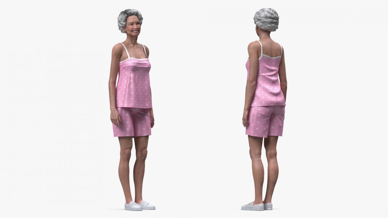 3D model Asian Grandma Wearing Pajamas Rigged for Cinema 4D