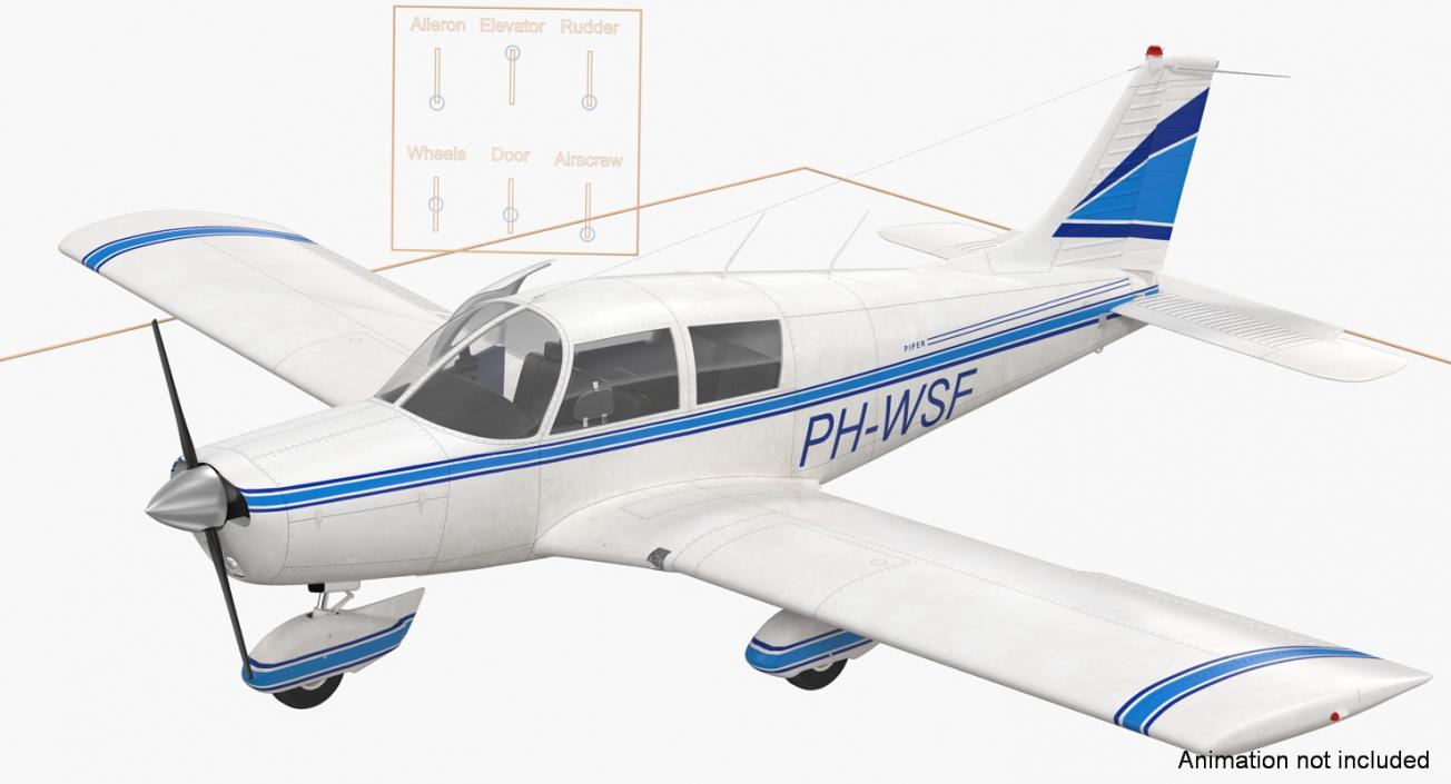 3D model Civil Utility Aircraft Piper PA 28 Cherokee Rigged