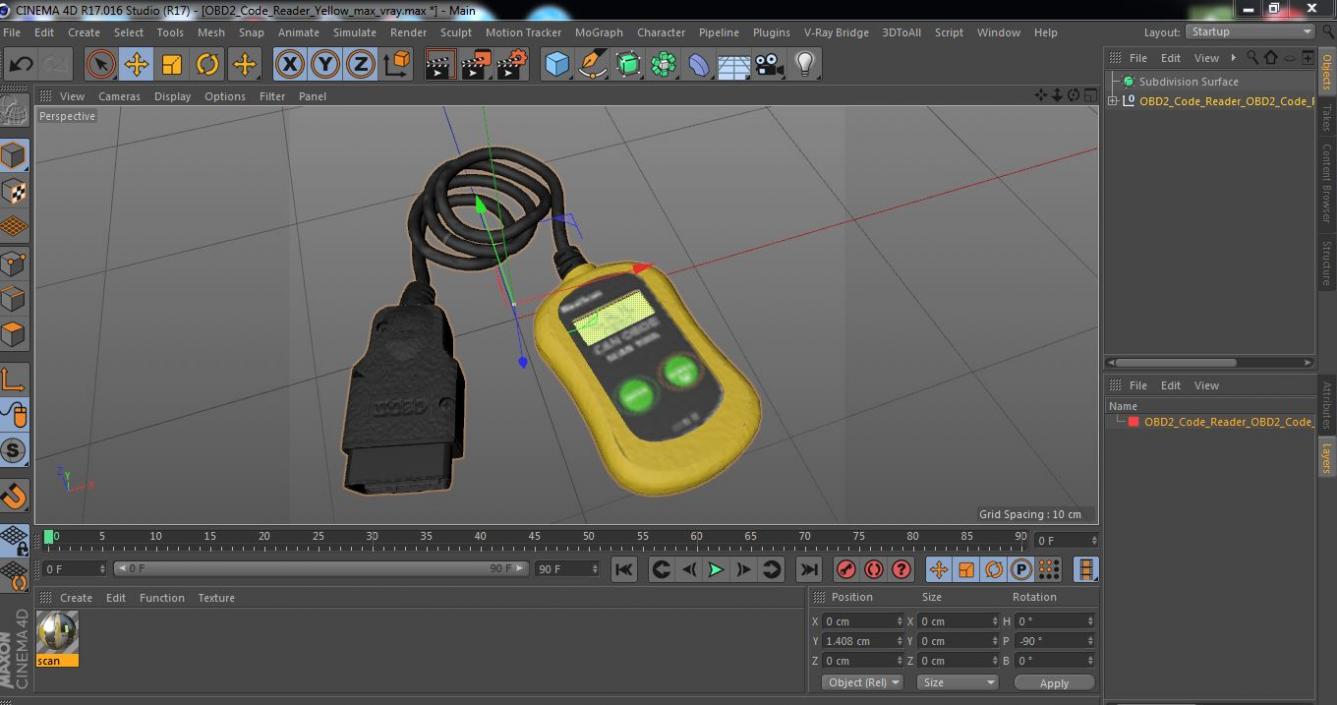 3D OBD2 Code Reader Yellow model