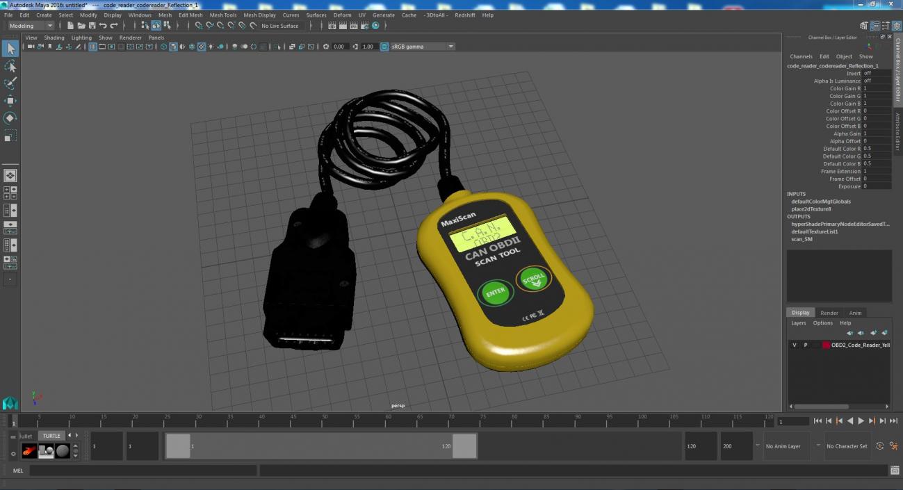 3D OBD2 Code Reader Yellow model