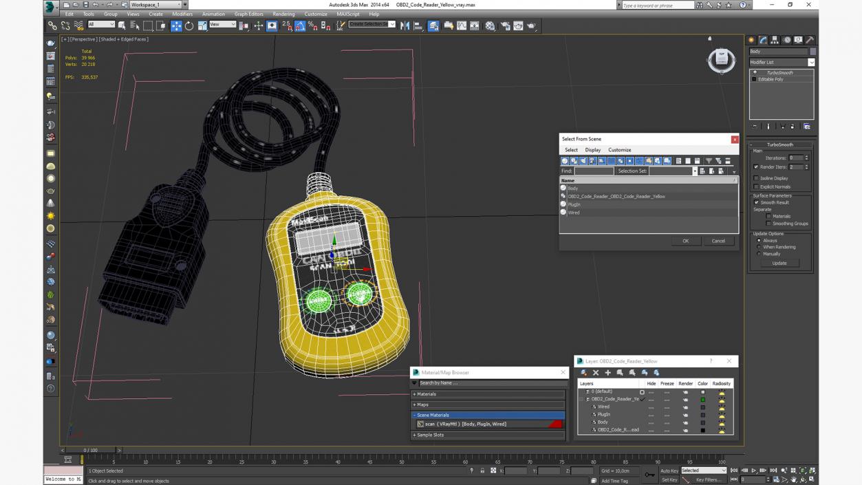 3D OBD2 Code Reader Yellow model