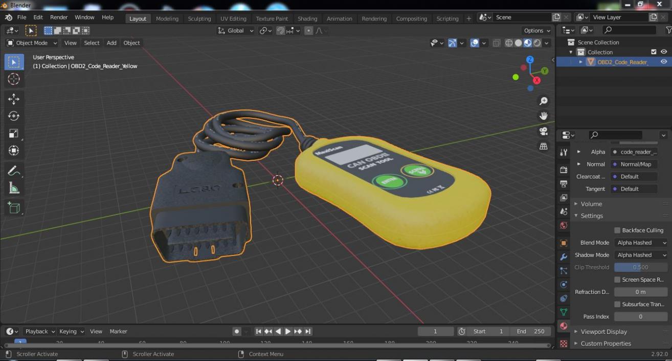 3D OBD2 Code Reader Yellow model