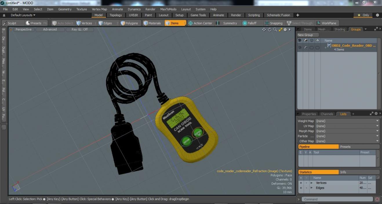 3D OBD2 Code Reader Yellow model