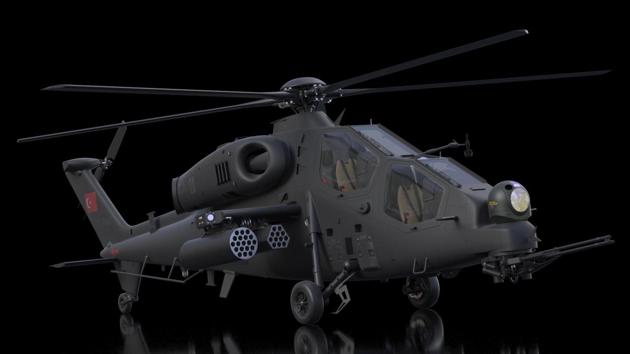 3D T129 ATAK Black Helicopter Rigged model