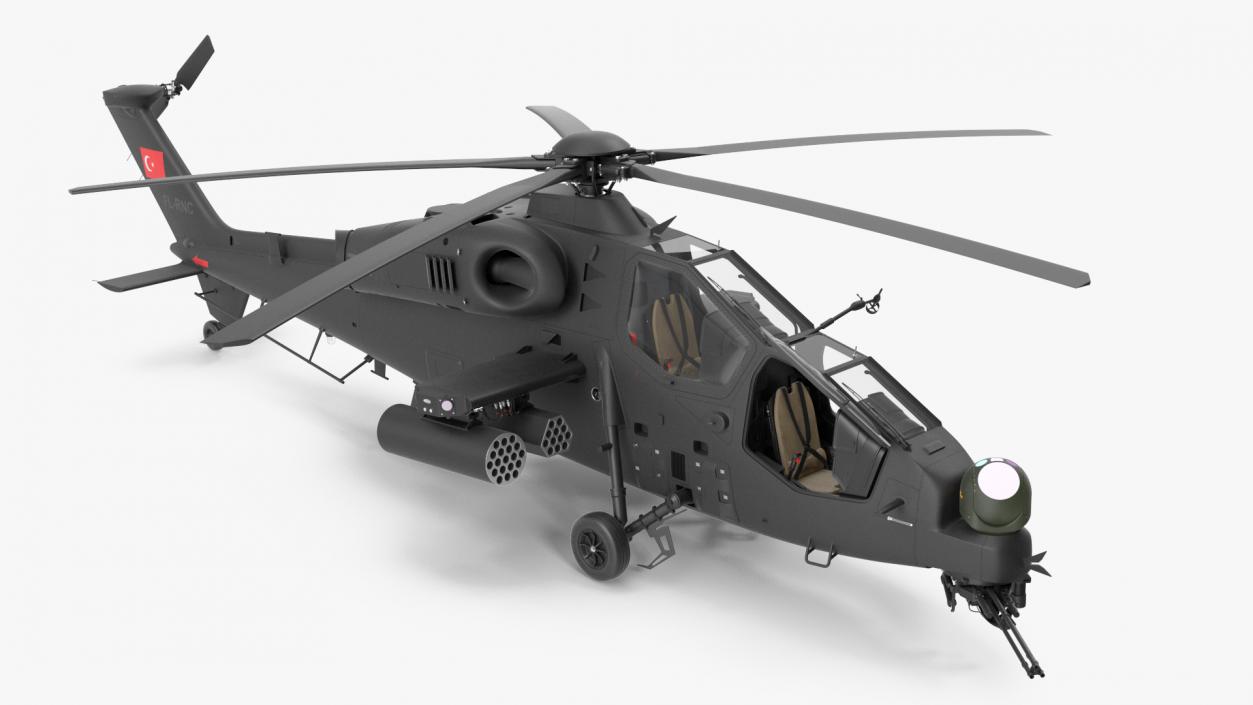 3D T129 ATAK Black Helicopter Rigged model