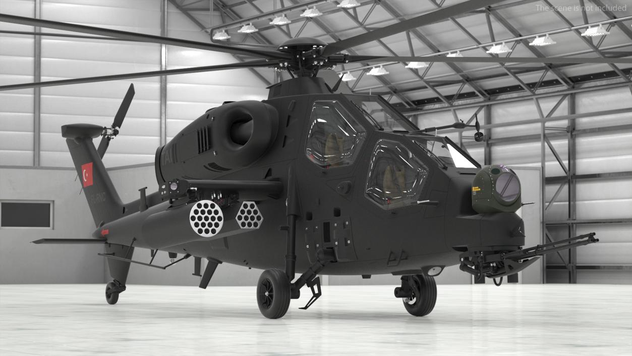 3D T129 ATAK Black Helicopter Rigged model