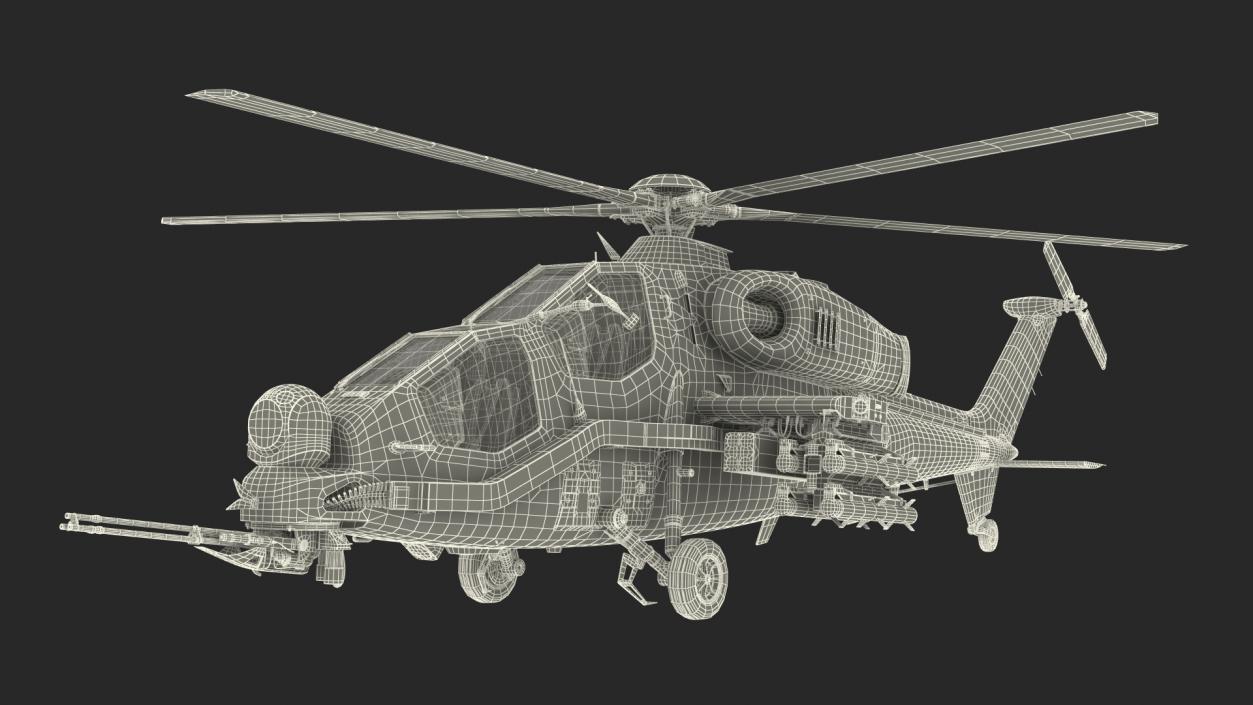 3D T129 ATAK Black Helicopter Rigged model