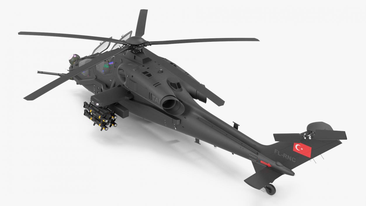 3D T129 ATAK Black Helicopter Rigged model