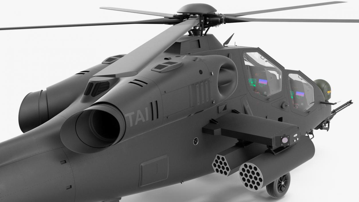 3D T129 ATAK Black Helicopter Rigged model