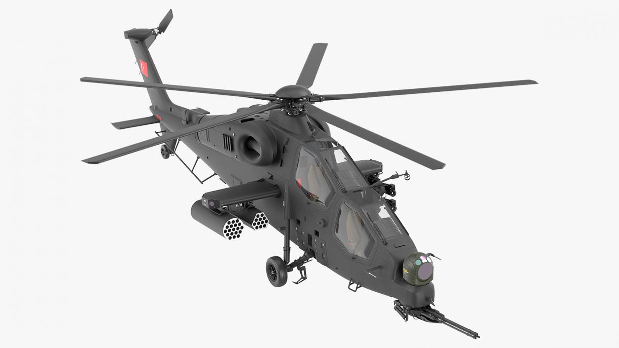 3D T129 ATAK Black Helicopter Rigged model