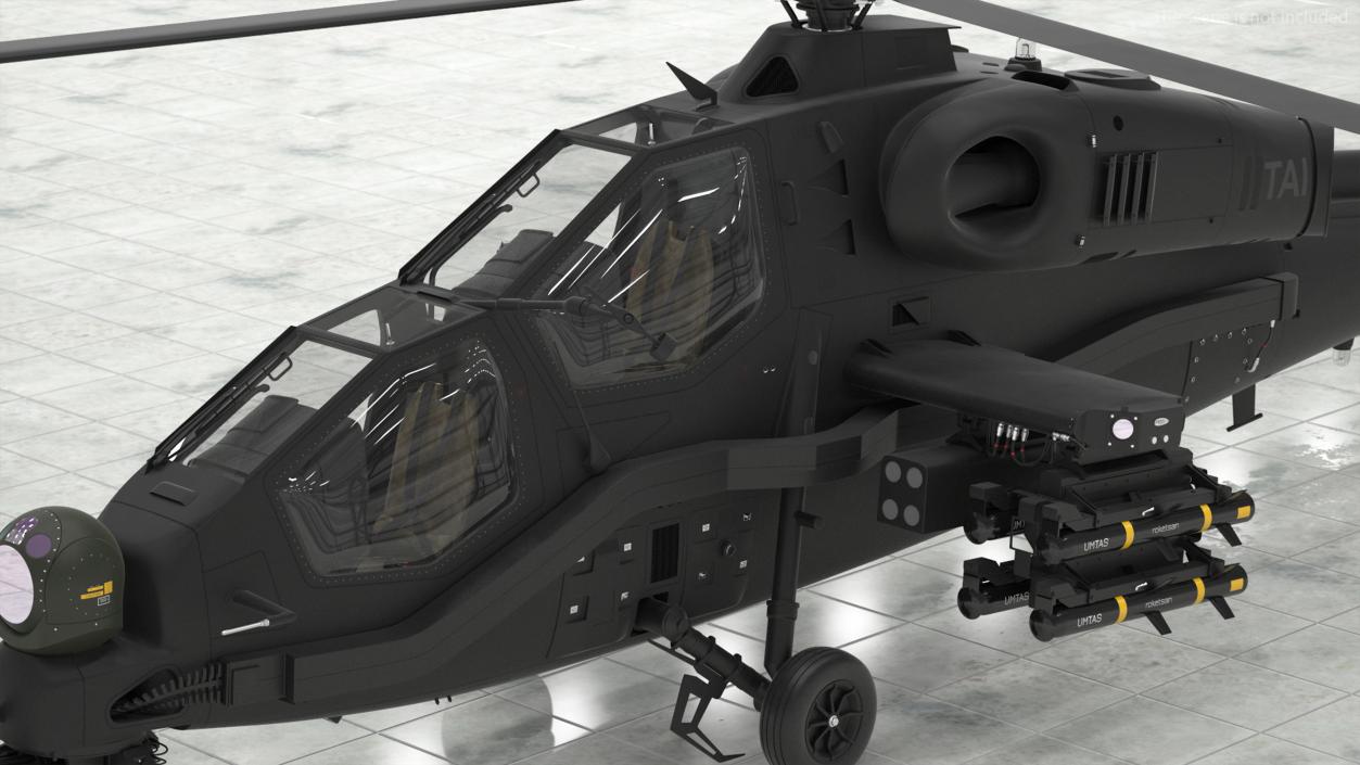 3D T129 ATAK Black Helicopter Rigged model