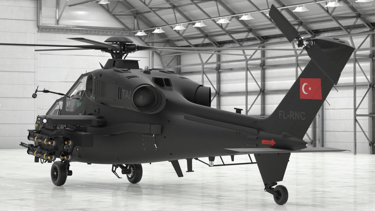 3D T129 ATAK Black Helicopter Rigged model