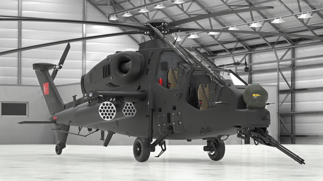 3D T129 ATAK Black Helicopter Rigged model