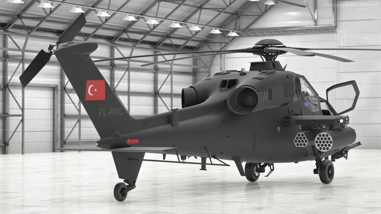 3D T129 ATAK Black Helicopter Rigged model