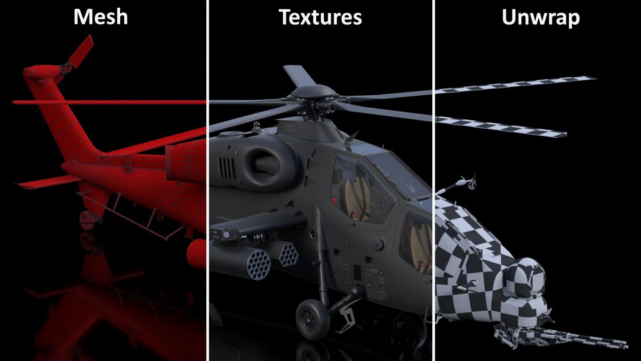 3D T129 ATAK Black Helicopter Rigged model