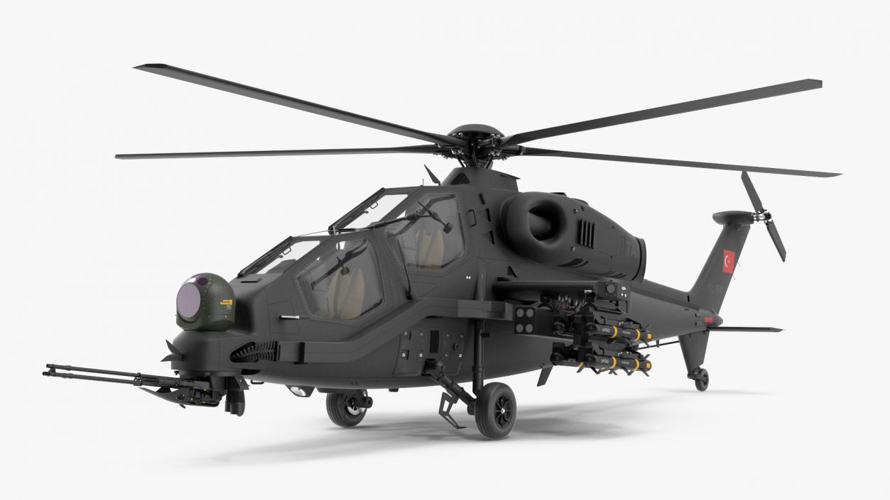 3D T129 ATAK Black Helicopter Rigged model