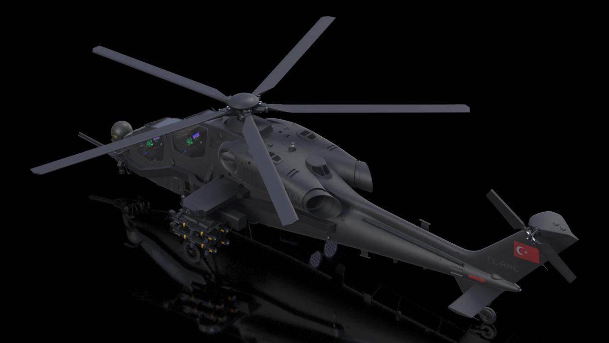 3D T129 ATAK Black Helicopter Rigged model