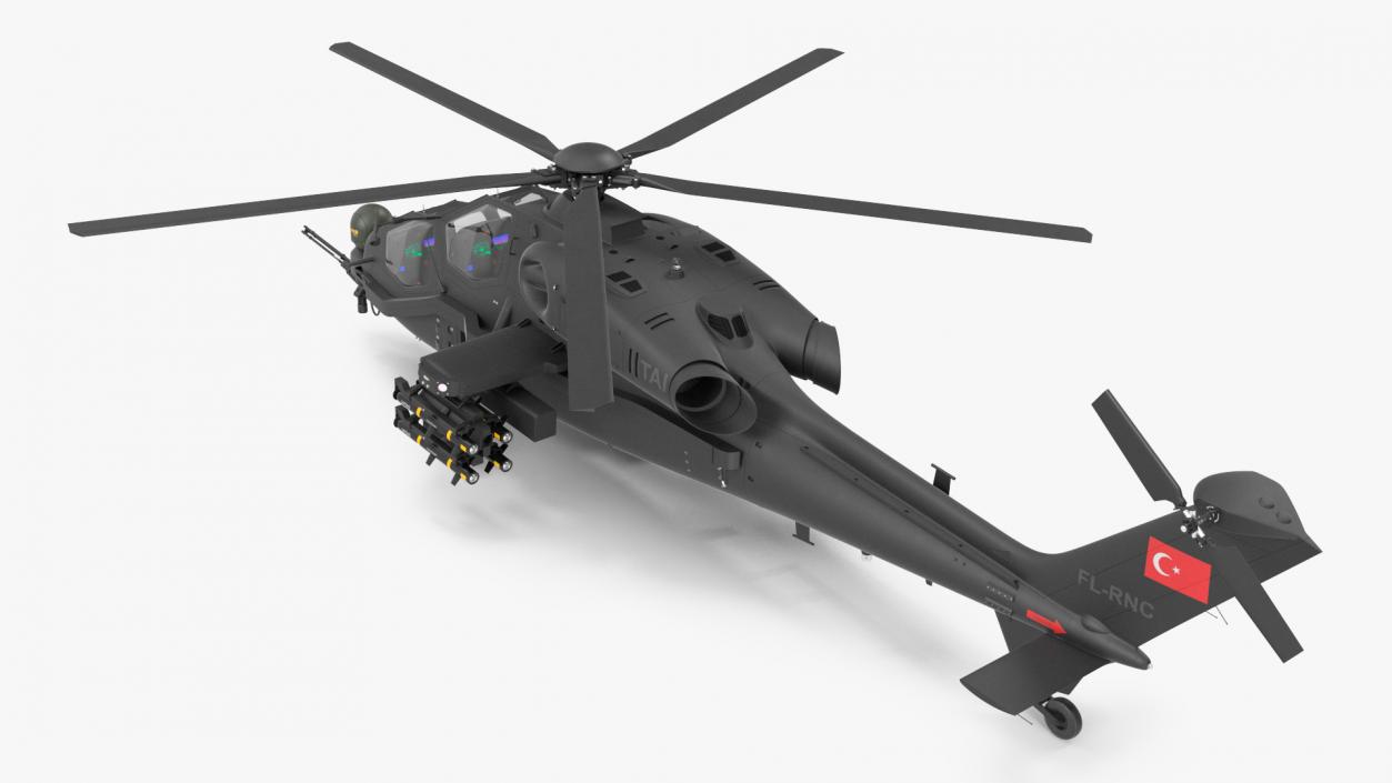 3D T129 ATAK Black Helicopter Rigged model