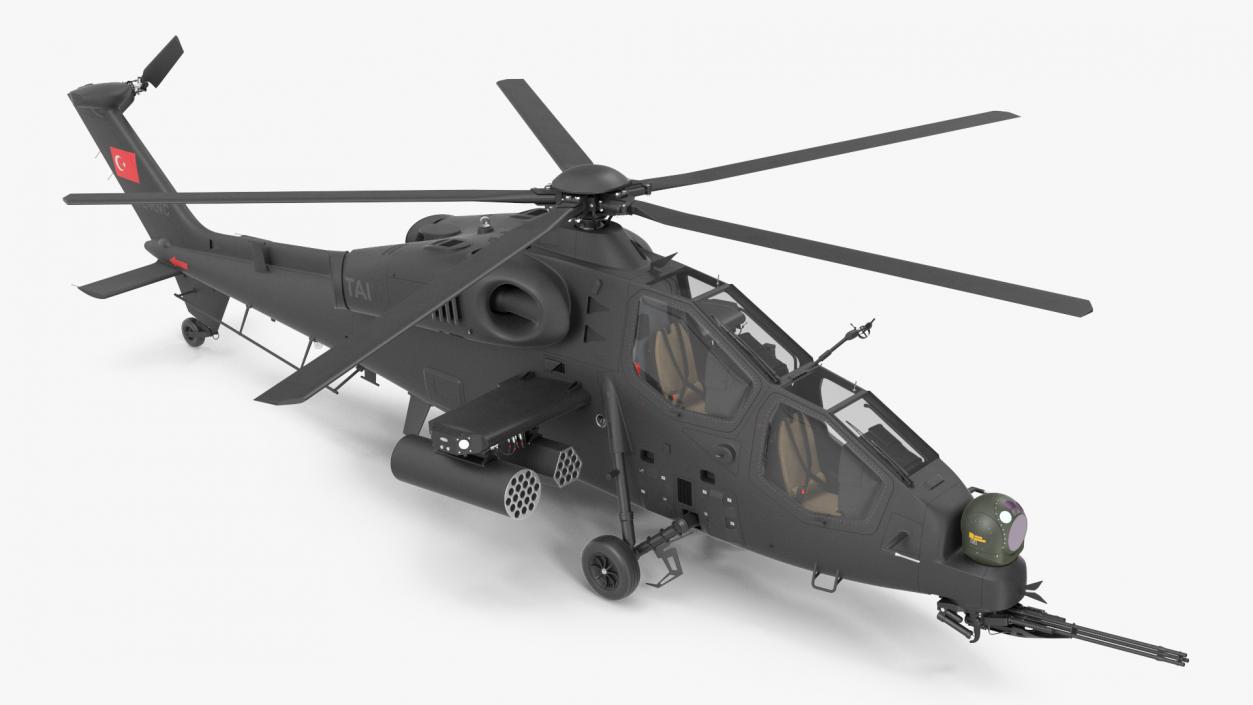 3D T129 ATAK Black Helicopter Rigged model