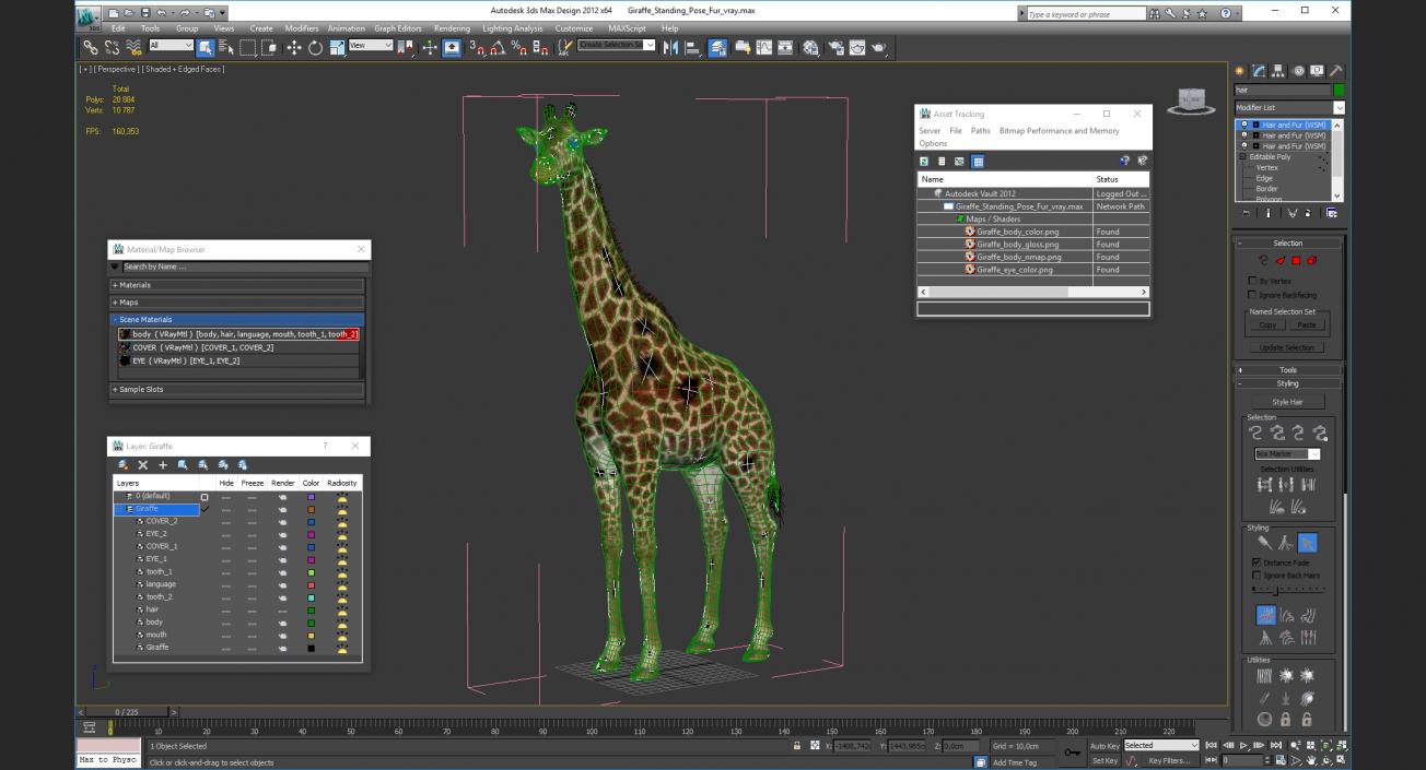 3D model Giraffe Standing Pose Fur