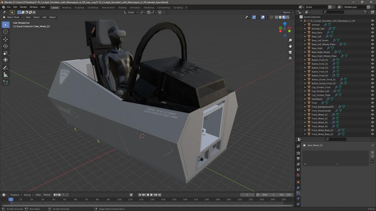 3D model F-35 Cockpit Simulator with Mannequin in VR 2