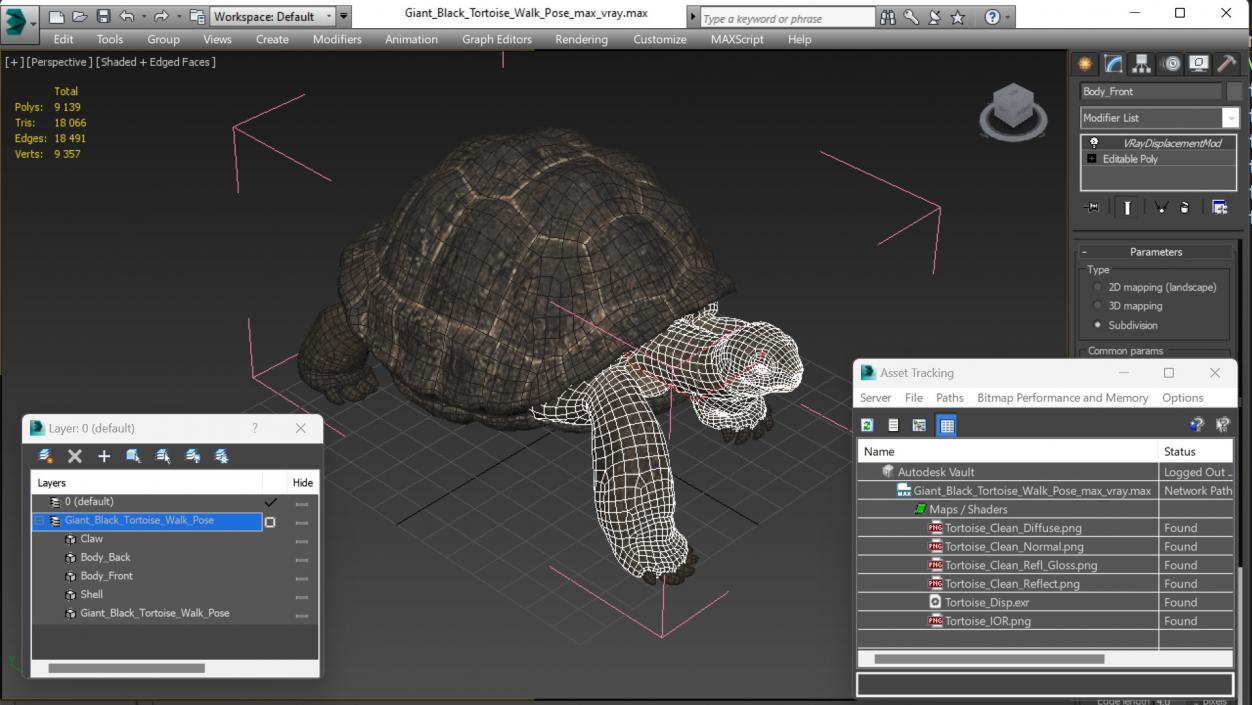 3D model Giant Black Tortoise Walk Pose