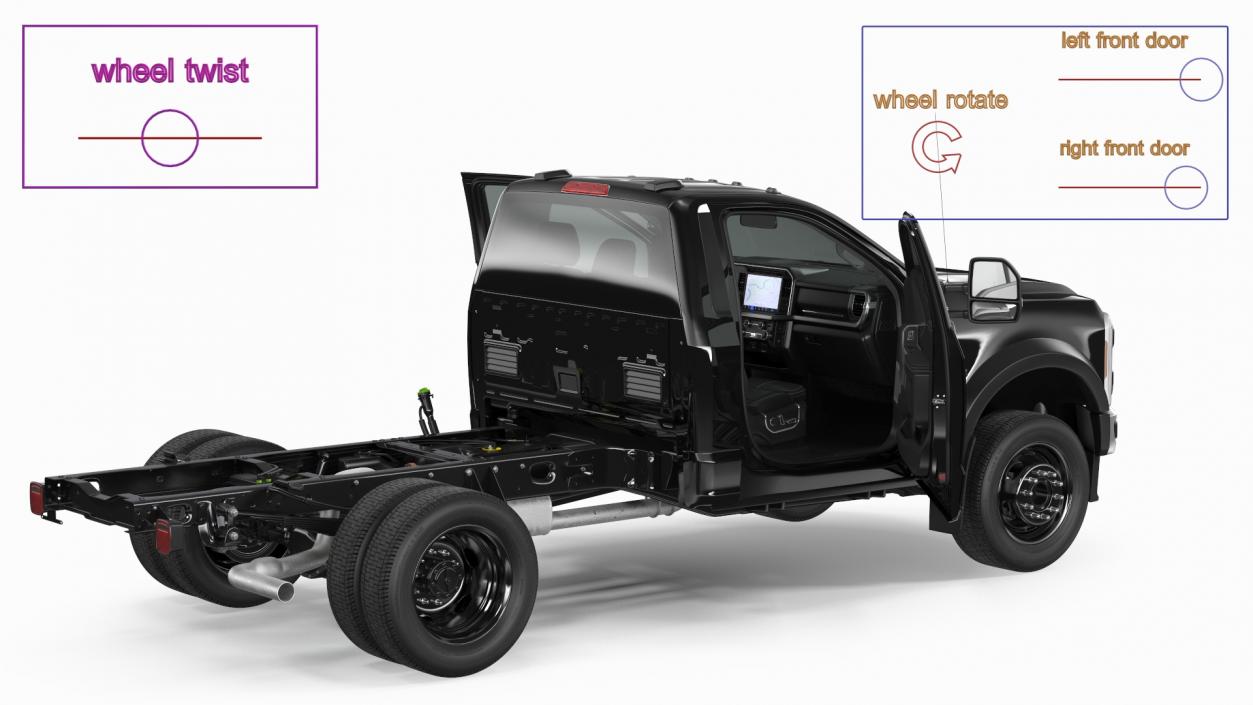 Two Doors Chassis Cab Black Rigged 3D model