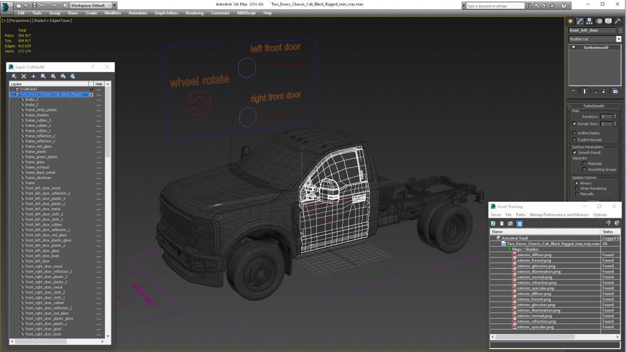 Two Doors Chassis Cab Black Rigged 3D model