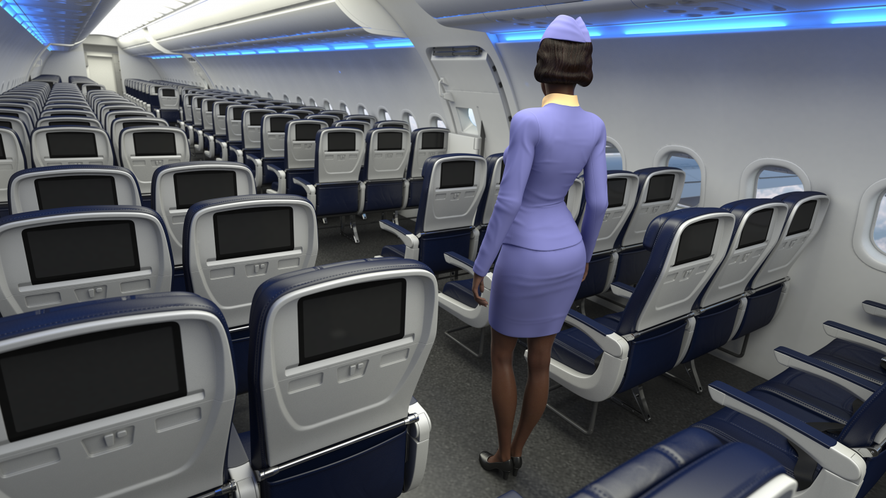 3D Dark Skinned Black Stewardess Standing Pose model