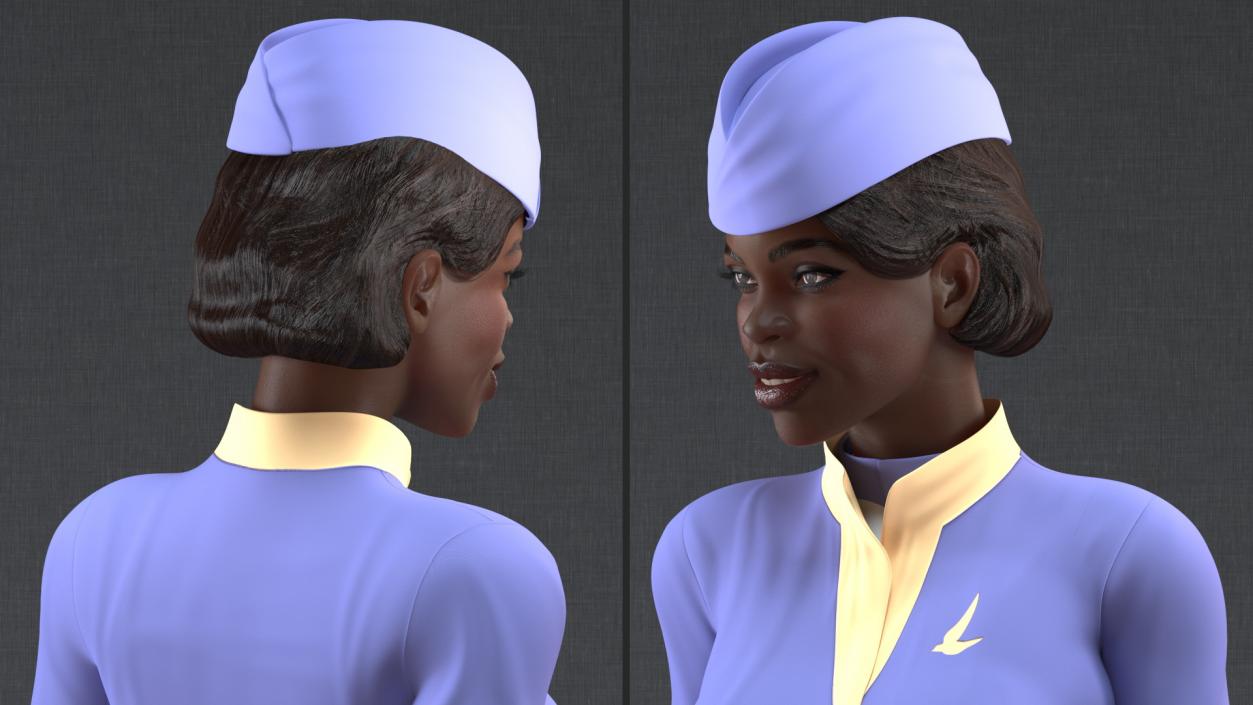 3D Dark Skinned Black Stewardess Standing Pose model