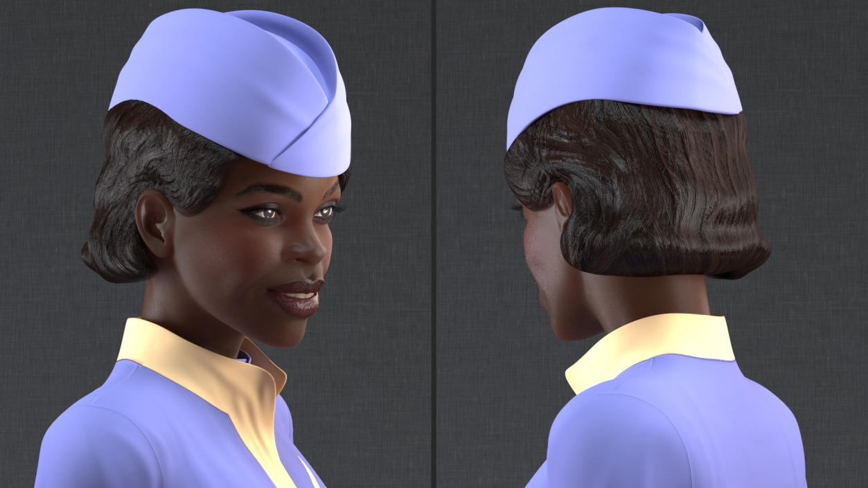 3D Dark Skinned Black Stewardess Standing Pose model