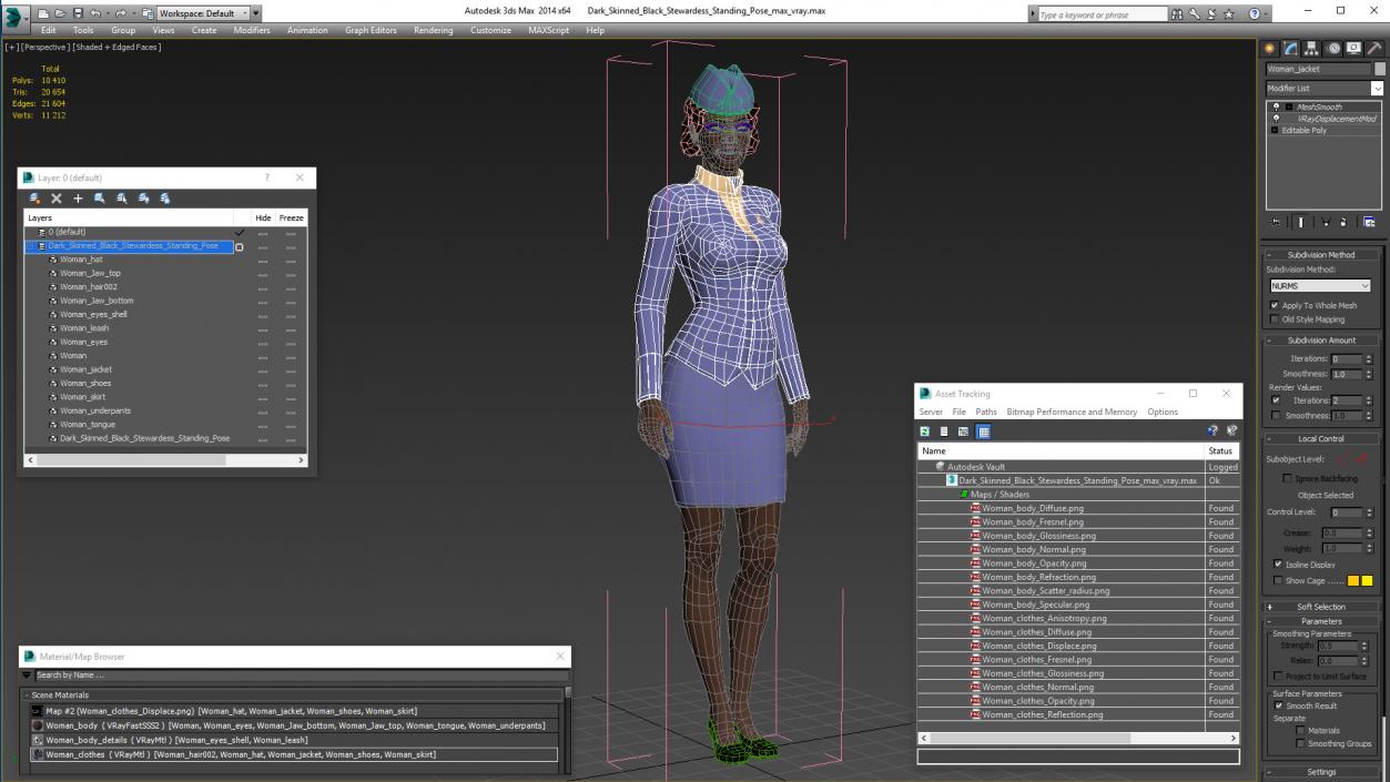 3D Dark Skinned Black Stewardess Standing Pose model