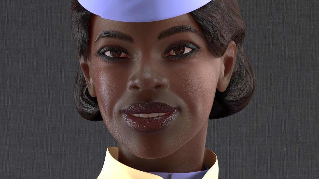 3D Dark Skinned Black Stewardess Standing Pose model