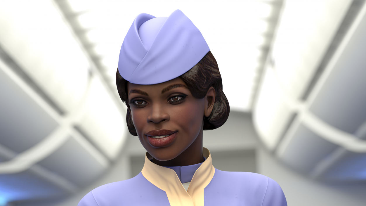 3D Dark Skinned Black Stewardess Standing Pose model