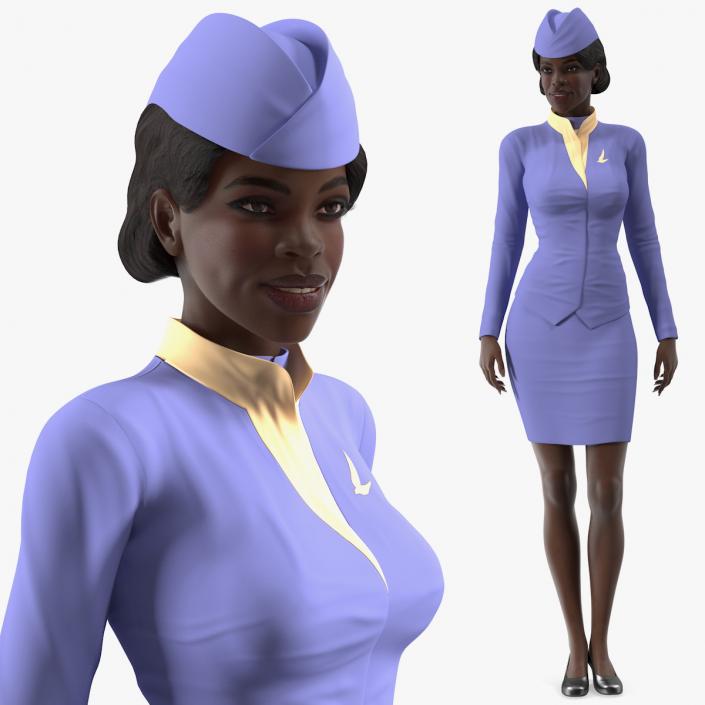 3D Dark Skinned Black Stewardess Standing Pose model